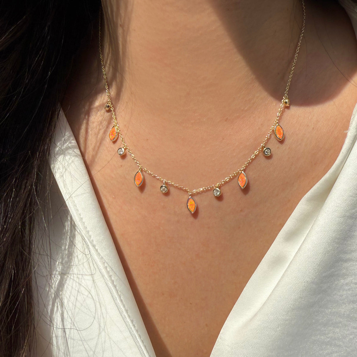 Drops of spring opal necklace orange opal necklace