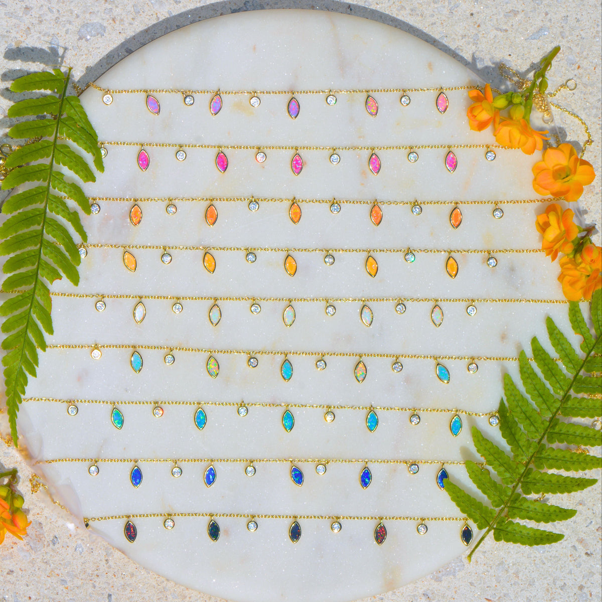 drops of spring layered opal necklaces colors rainbow