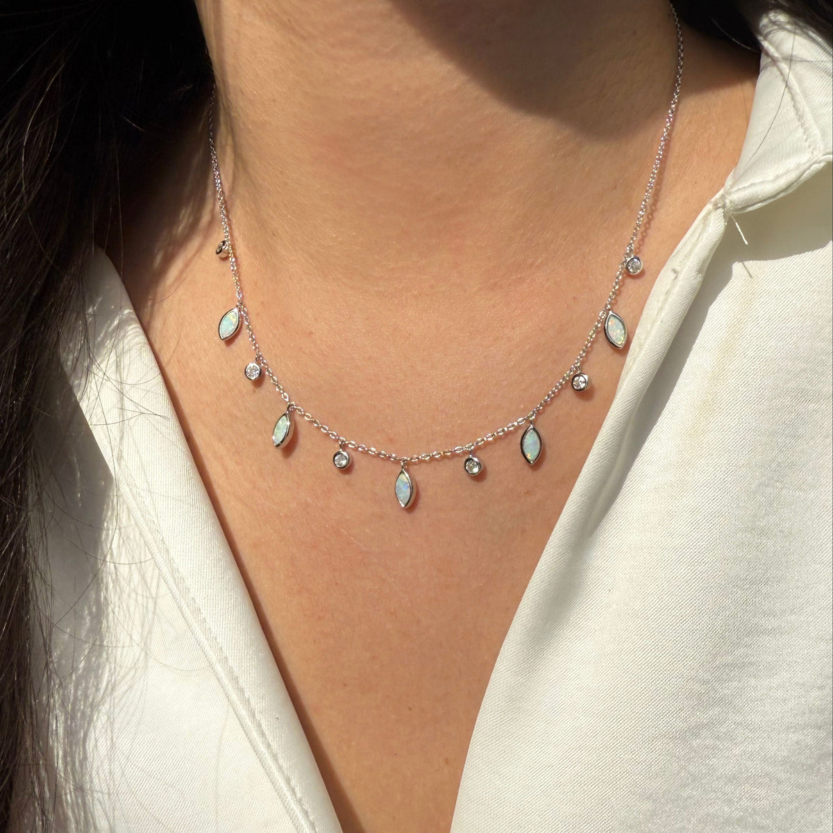 drops of spring layered opal necklaces white opal silver