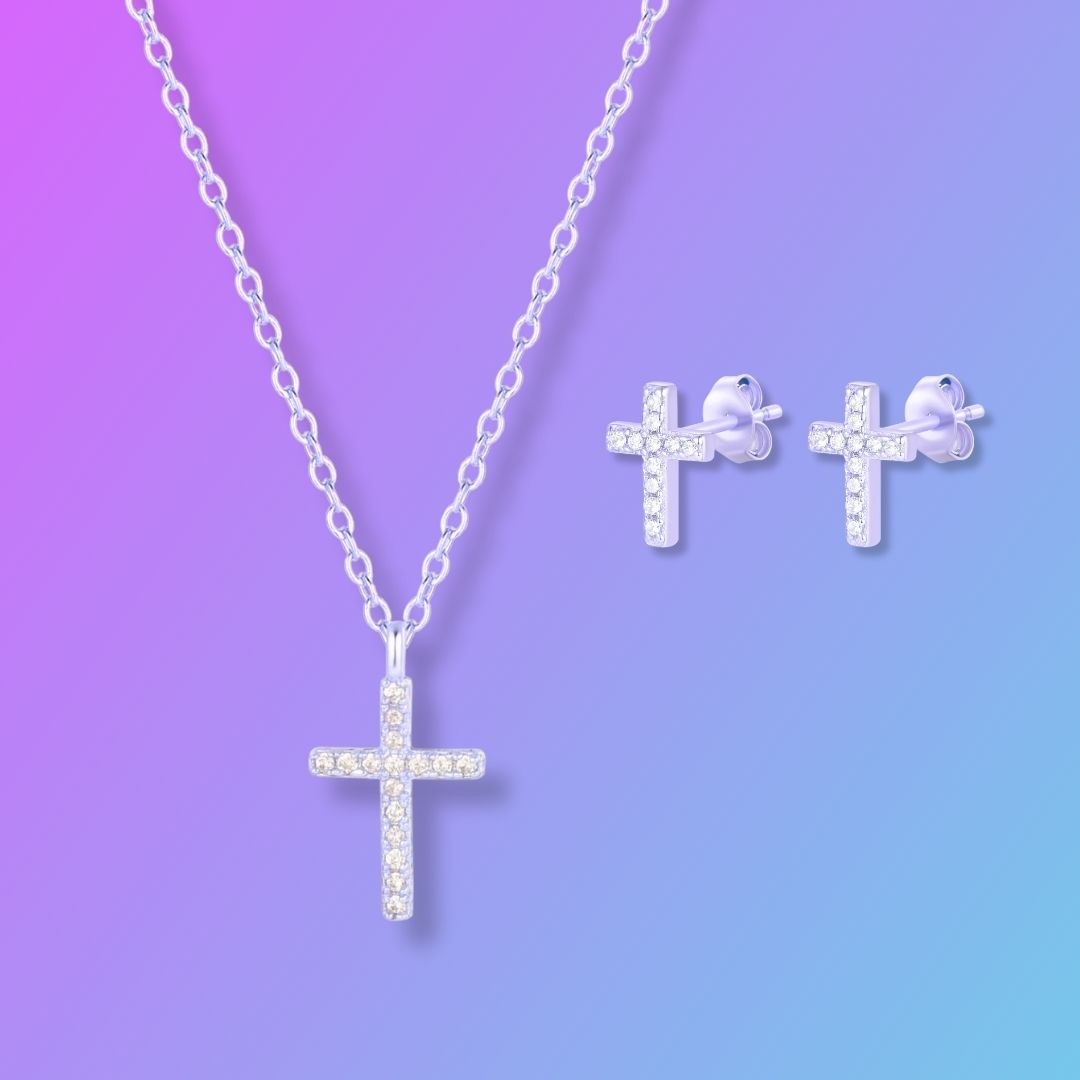 Gift Set | Mini Cross Necklace With Earrings
