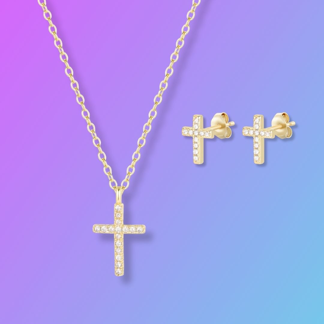 Gift Set | Mini Cross Necklace With Earrings