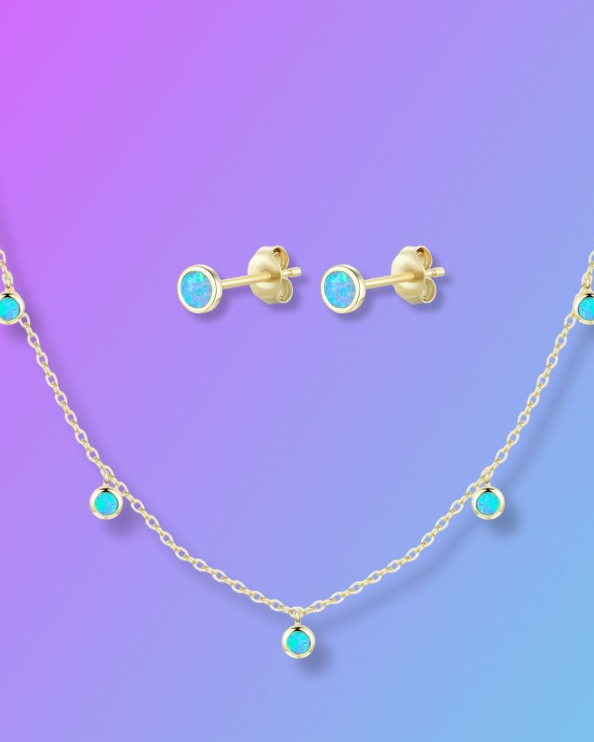 Gift Set | Opal Dew Drops Reversible Layering Necklace with Opal Studs