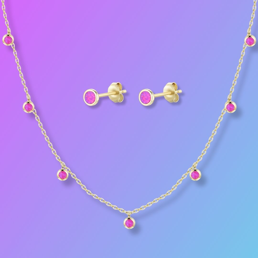 Gift Set | Opal Dew Drops Reversible Layering Necklace with Opal Studs