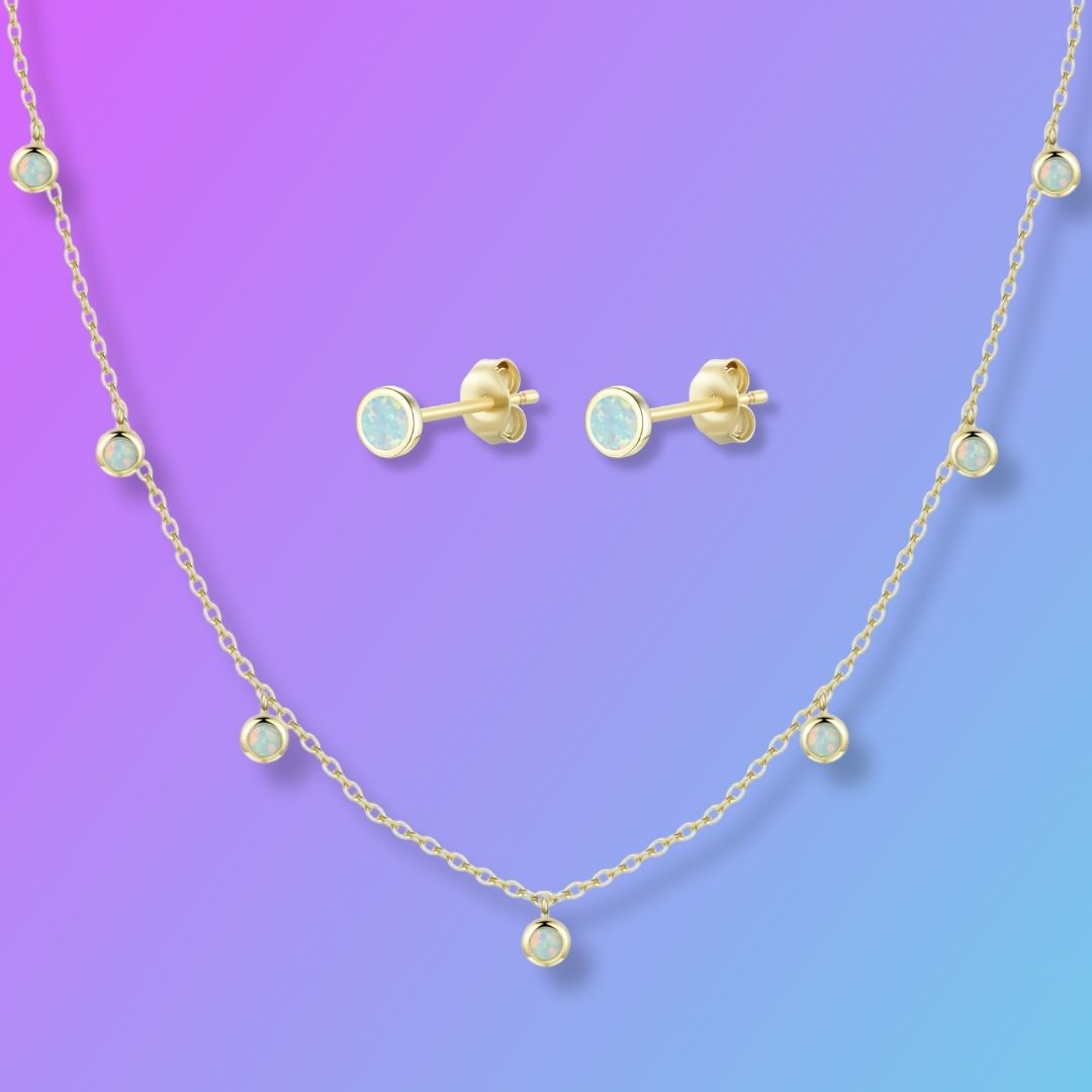 Gift Set | Opal Dew Drops Reversible Layering Necklace with Opal Studs
