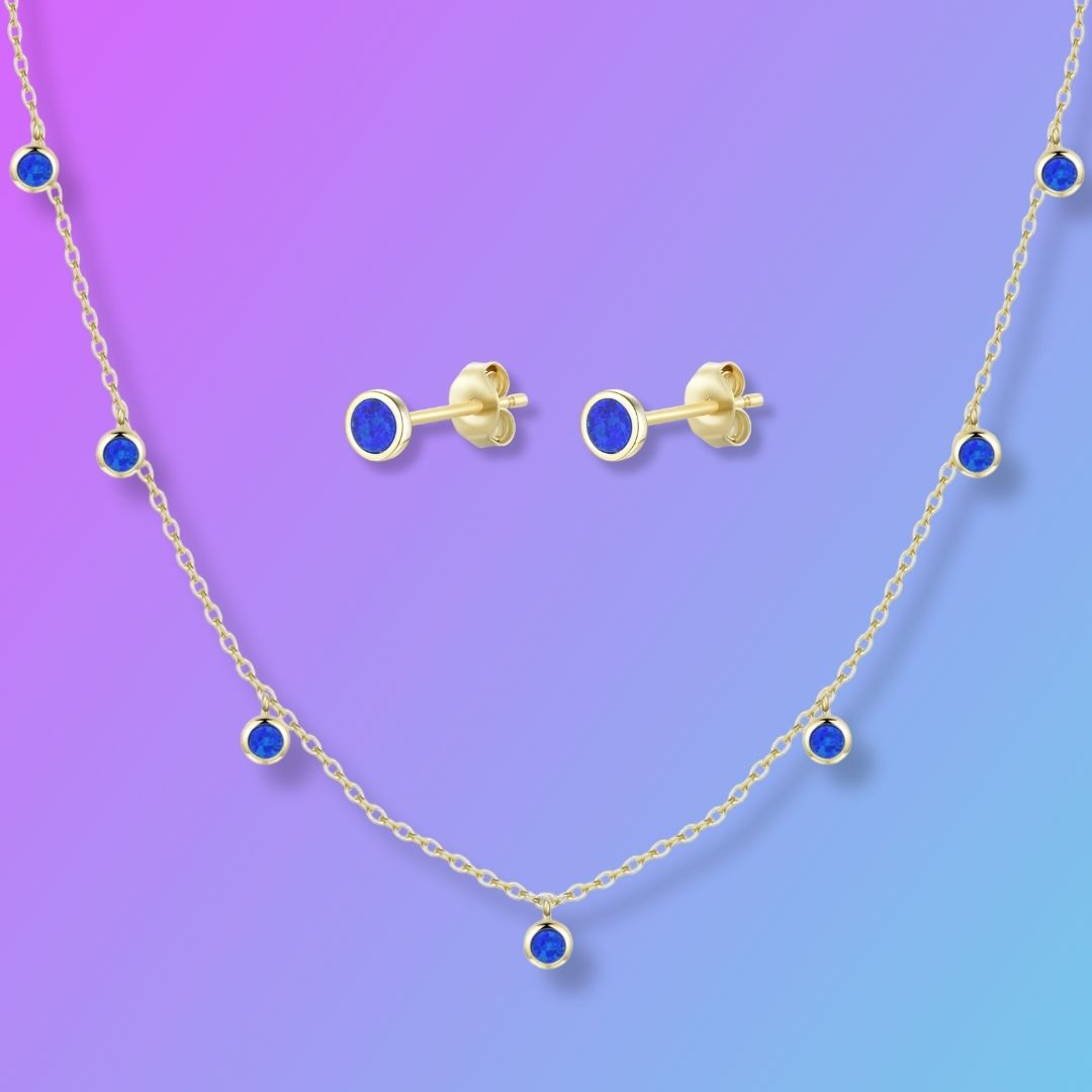 Gift Set | Opal Dew Drops Reversible Layering Necklace with Opal Studs