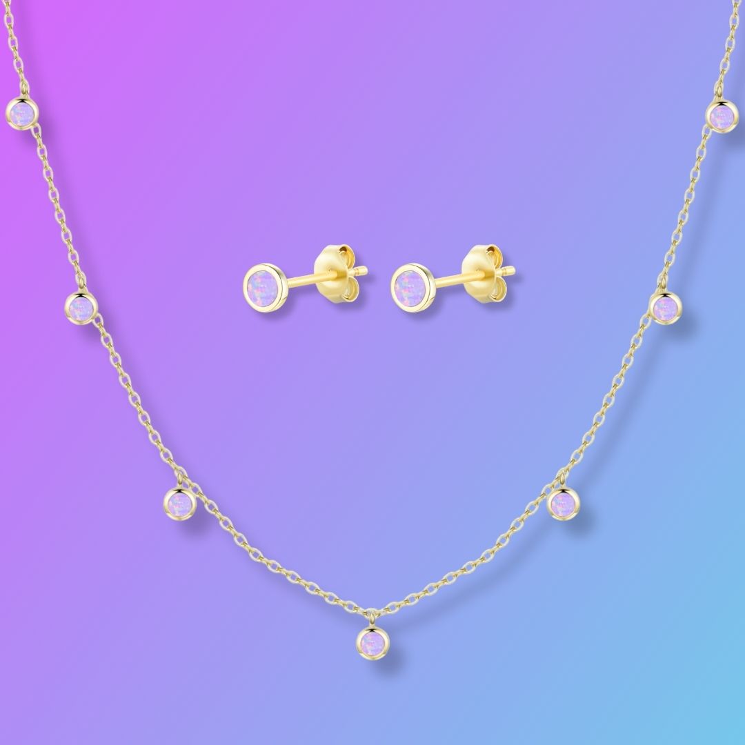 Gift Set | Opal Dew Drops Reversible Layering Necklace with Opal Studs