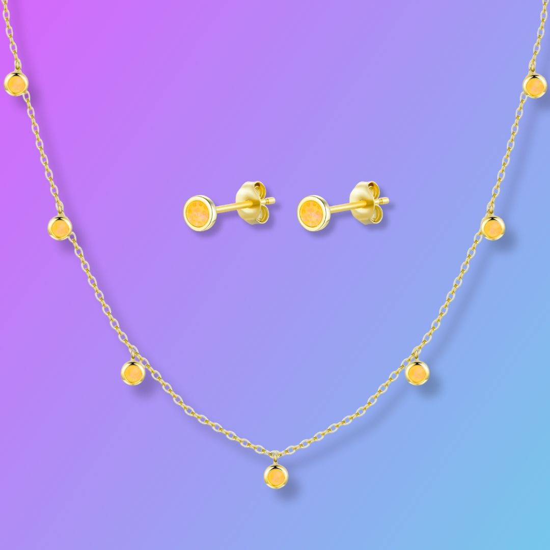 Gift Set | Opal Dew Drops Reversible Layering Necklace with Opal Studs