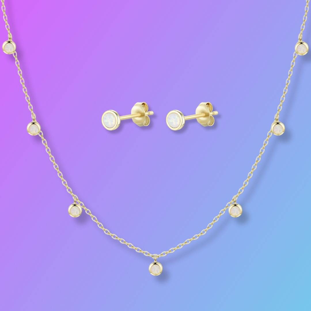 Gift Set | Opal Dew Drops Reversible Layering Necklace with Opal Studs