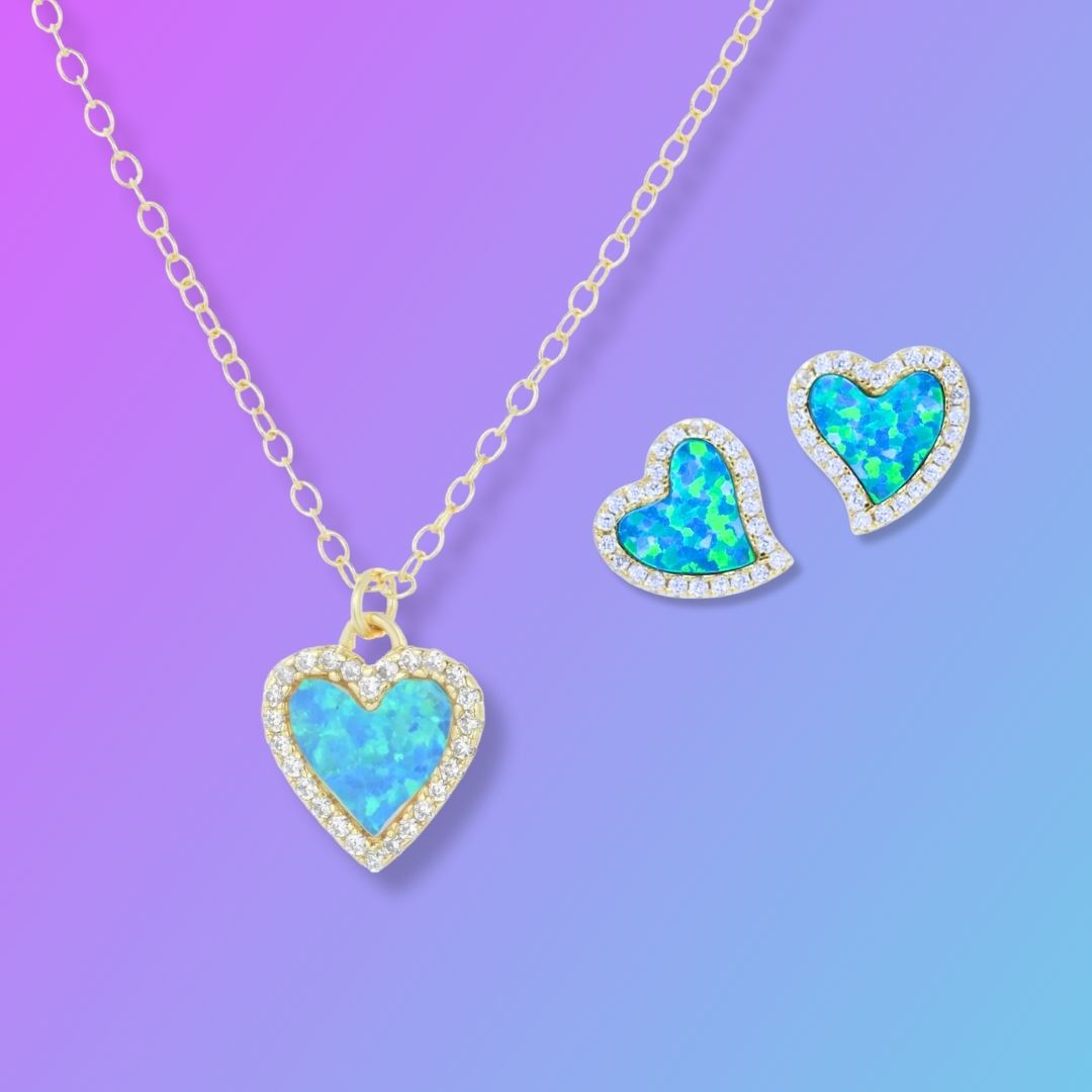 Gift Set | Mini Amore Opal Heart Necklace With Studs