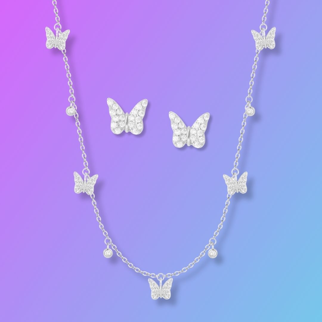 Gift Set | Butterfly Charm Choker Necklace with Butterfly Studs