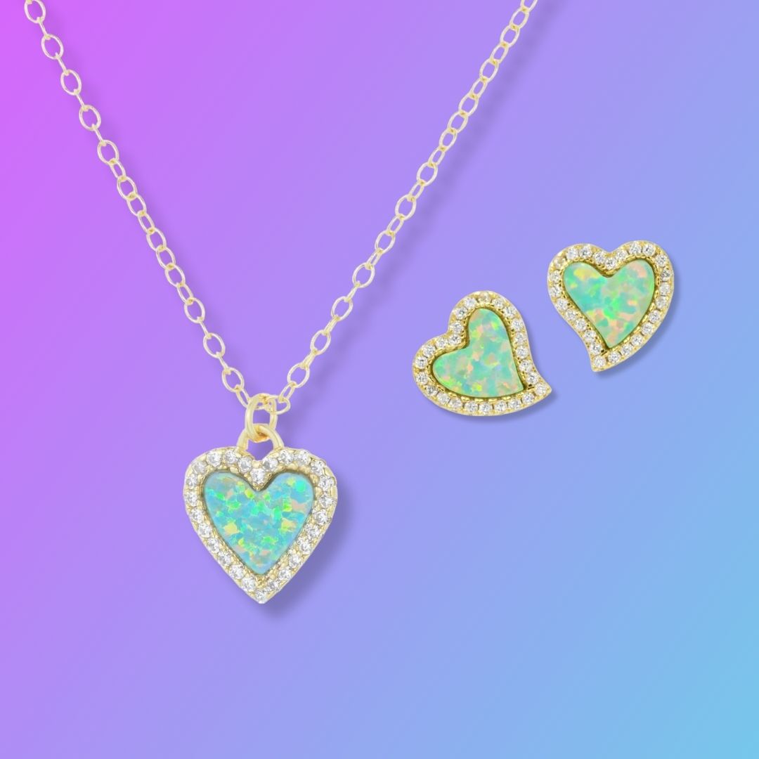 Gift Set | Mini Amore Opal Heart Necklace With Studs