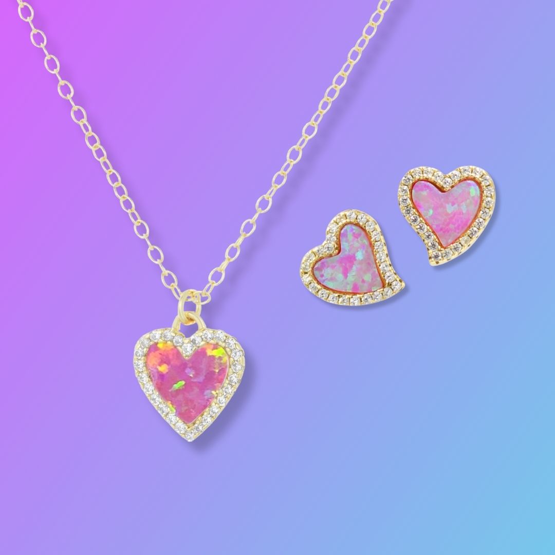 Gift Set | Mini Amore Opal Heart Necklace With Studs