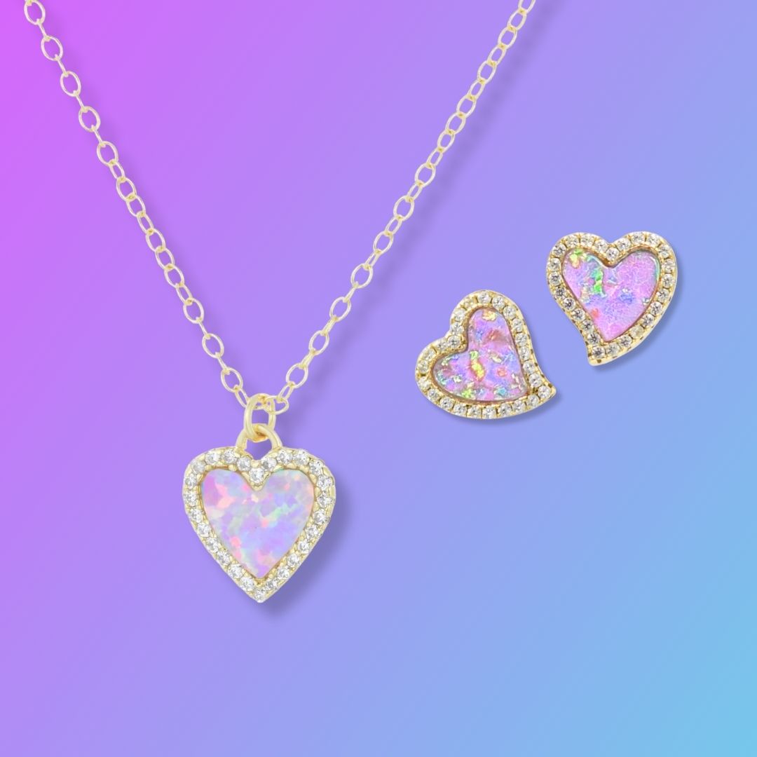 Gift Set | Mini Amore Opal Heart Necklace With Studs