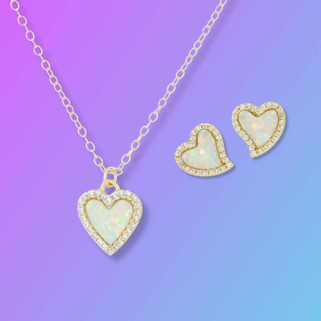Gift Set | Mini Amore Opal Heart Necklace With Studs