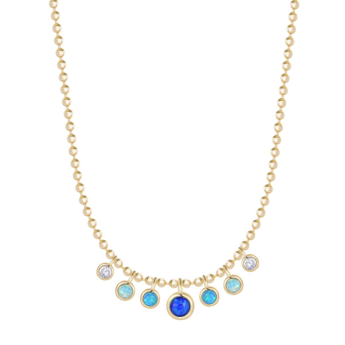 Gradient Bezel opal Necklace With Ball Chain