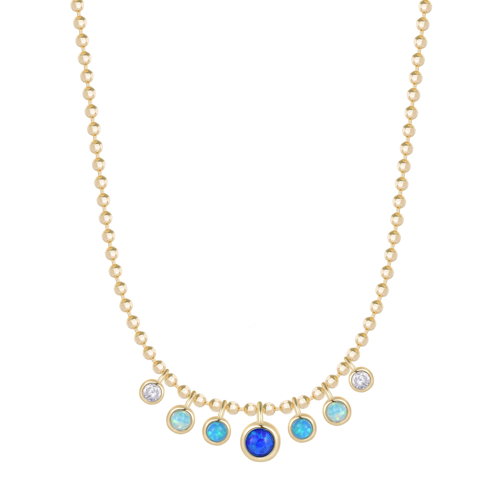 Gradient Bezel opal Necklace With Ball Chain