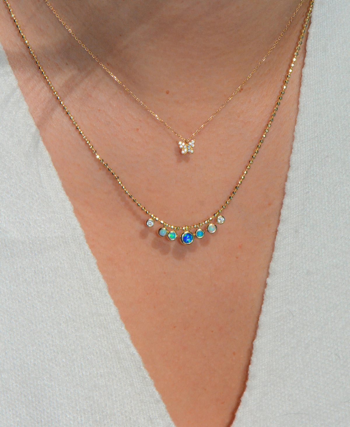 Gradient Ombre Opal Necklace on Ball Chain