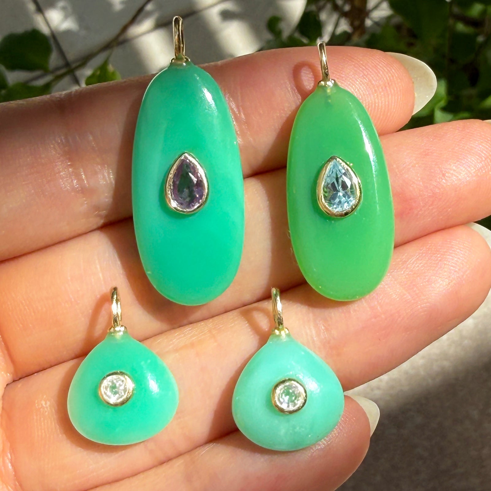 Green Chrysoprase Pendant and Raya Gemstone Necklace