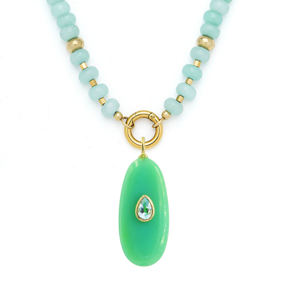 Green Chrysoprase Pendant and Raya Gemstone Necklace Amazonite