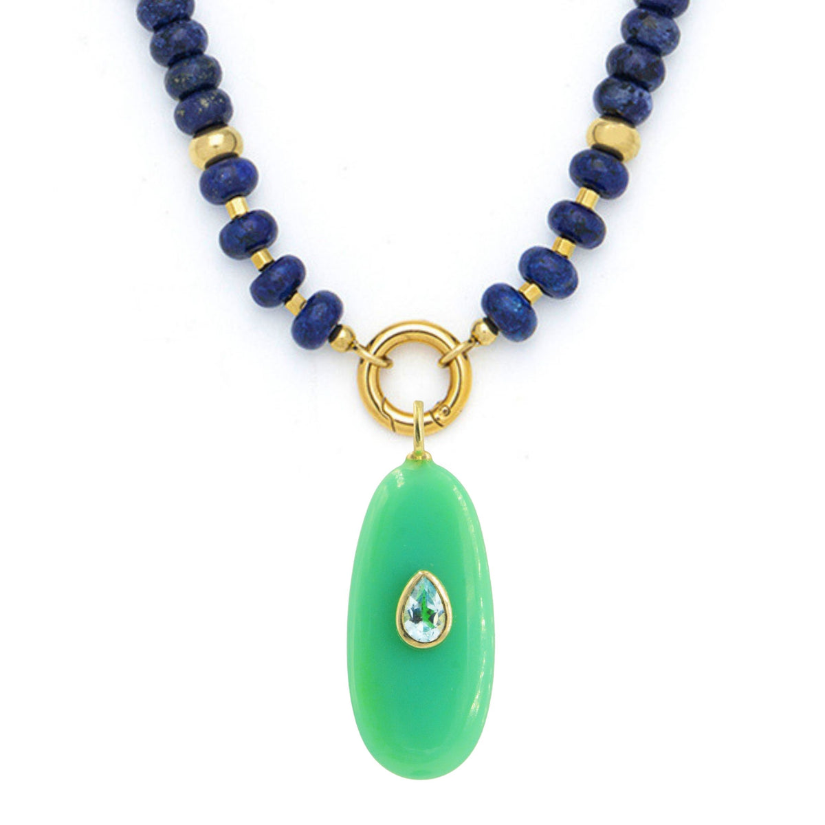 Green Chrysoprase Pendant and Raya Gemstone Necklace Lapis