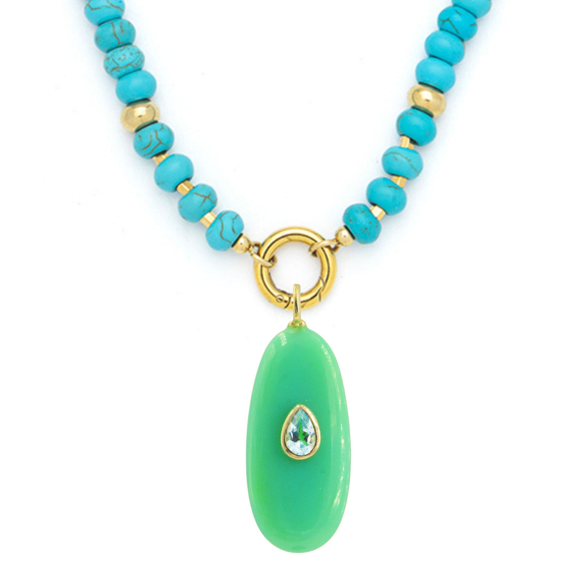 Green Chrysoprase Pendant and Raya Gemstone Necklace Turquoise