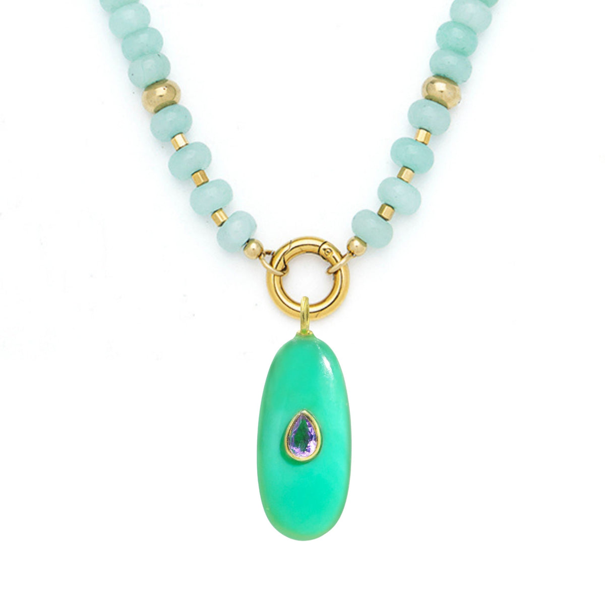 Green Chrysoprase Pendant and Raya Gemstone Necklace