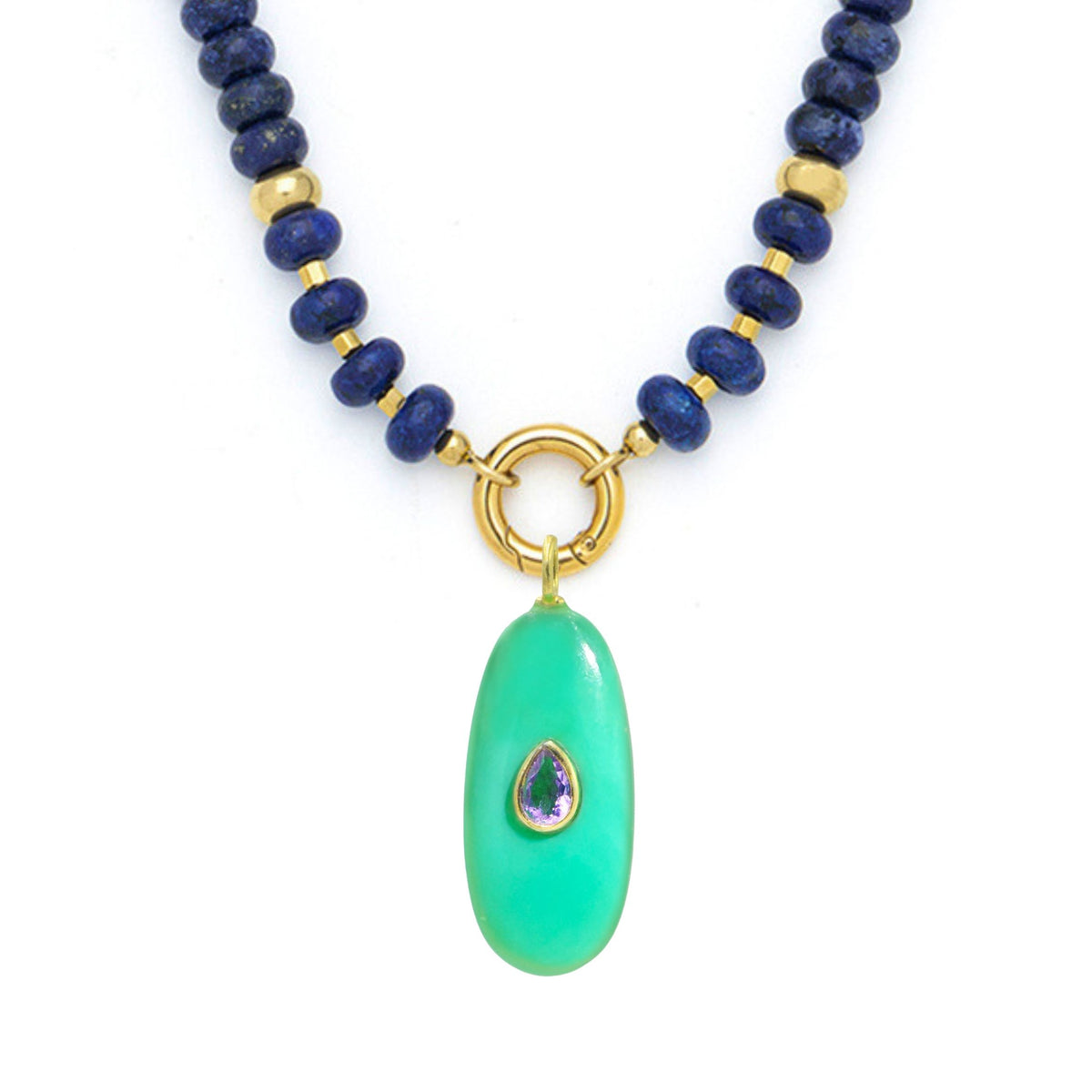 Green Chrysoprase Pendant and Raya Gemstone Necklace