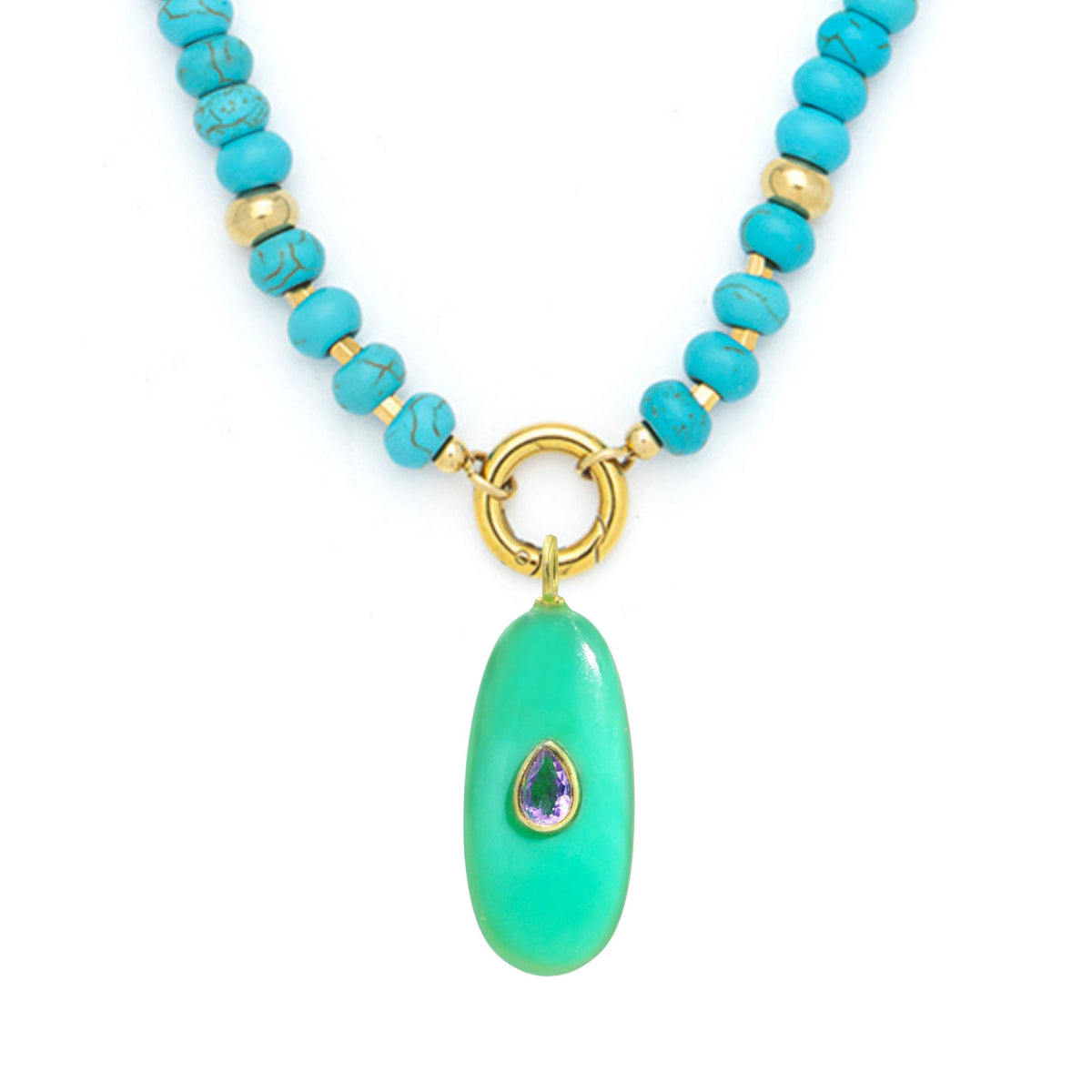 Green Chrysoprase Pendant and Raya Gemstone Necklace