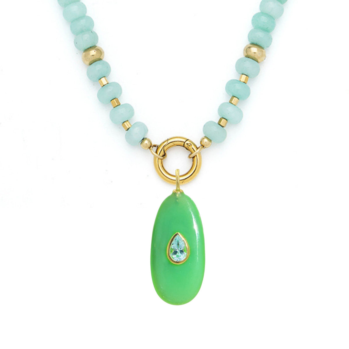 Green Chrysoprase Pendant and Raya Gemstone Necklace