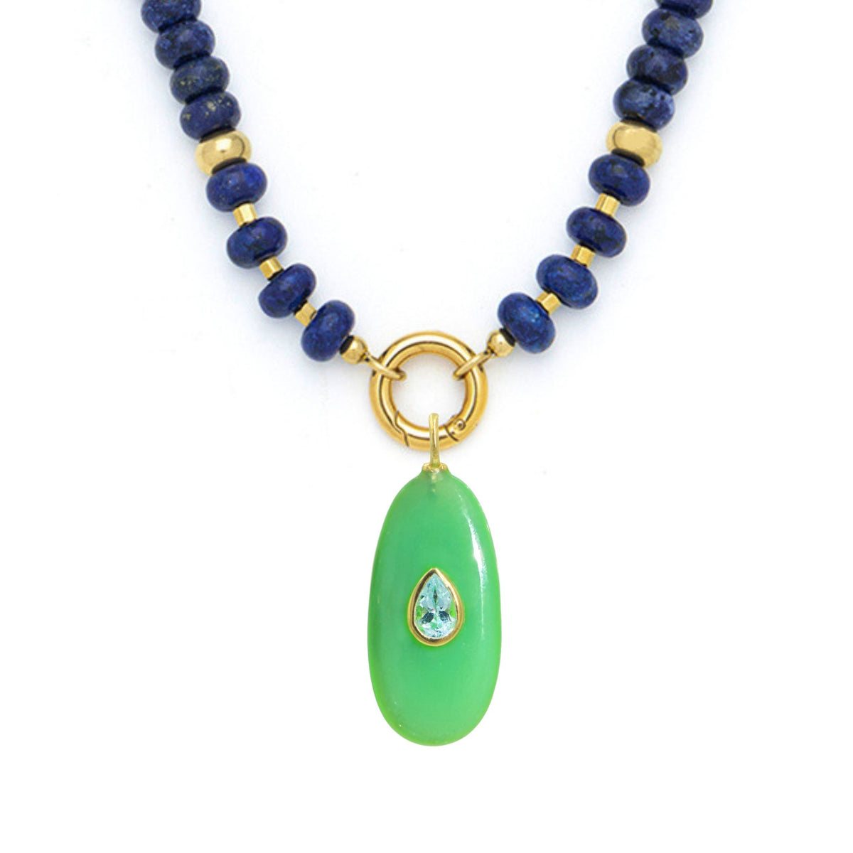 Green Chrysoprase Pendant and Raya Gemstone Necklace