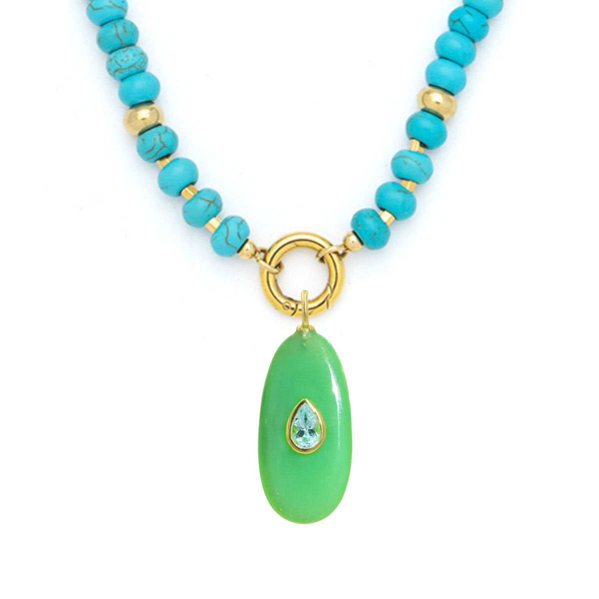 Green Chrysoprase Pendant and Raya Gemstone Necklace