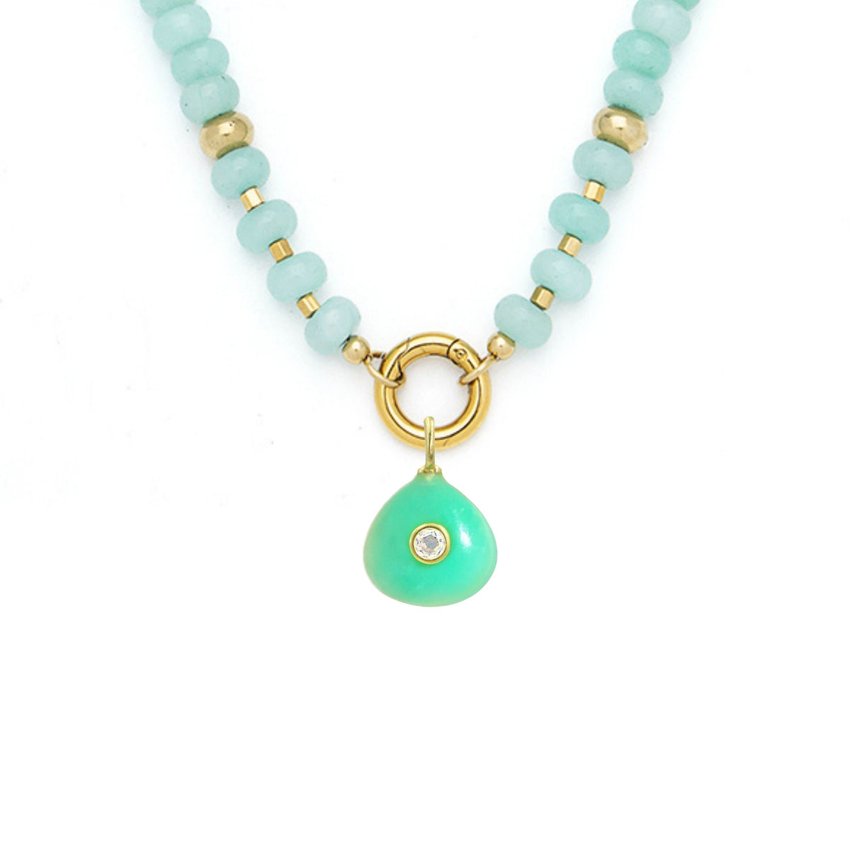 Green Chrysoprase Pendant and Raya Gemstone Necklace