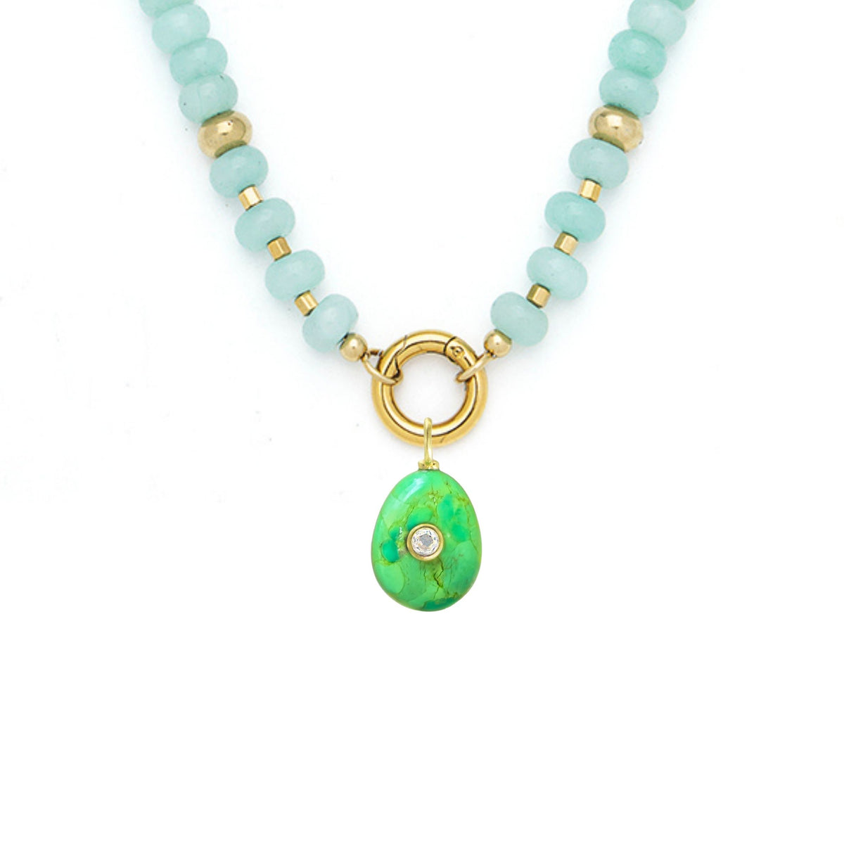 Green Mojave Turquoise Pendant and Raya Gemstone Necklace
