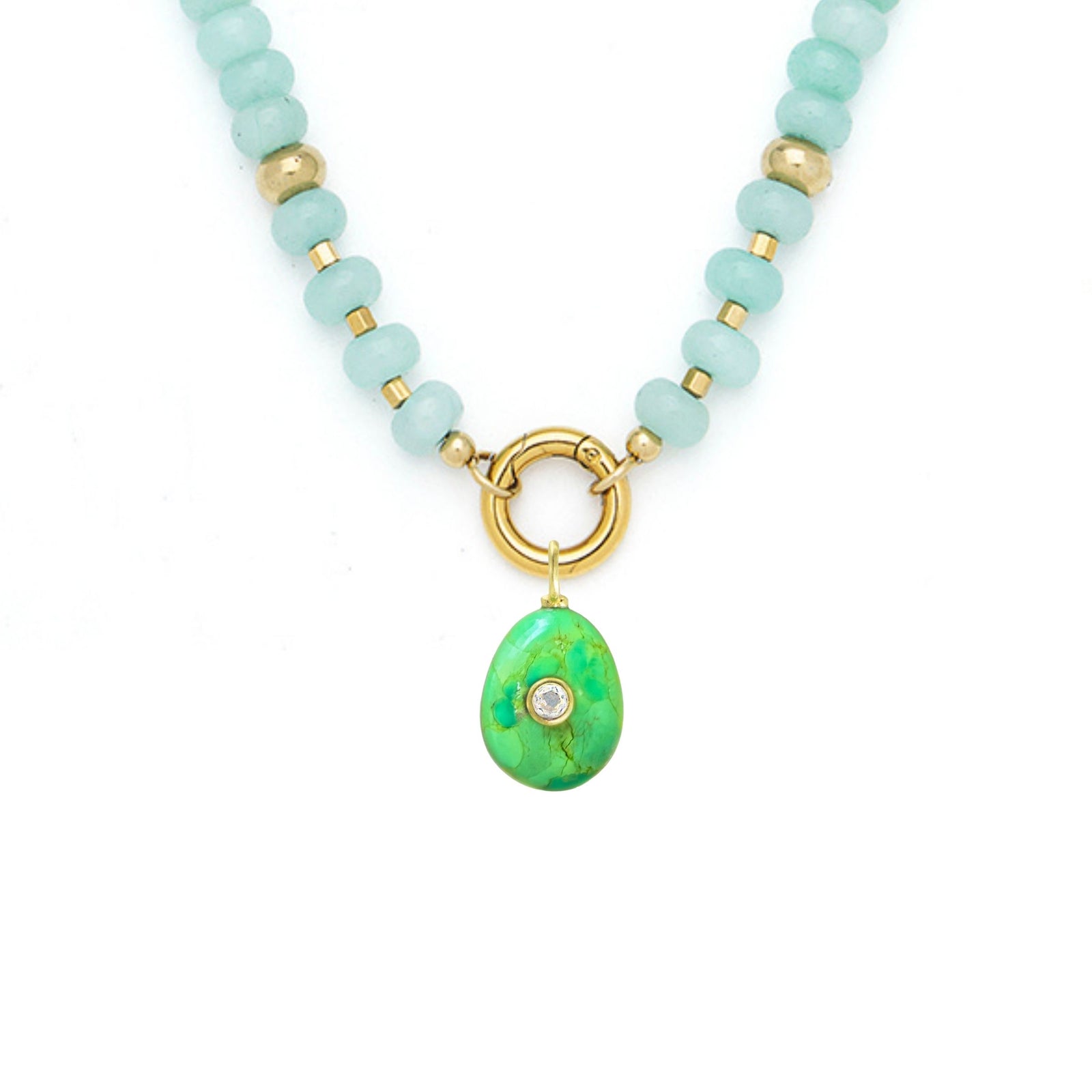 Green Mojave Turquoise Pendant and Raya Gemstone Necklace
