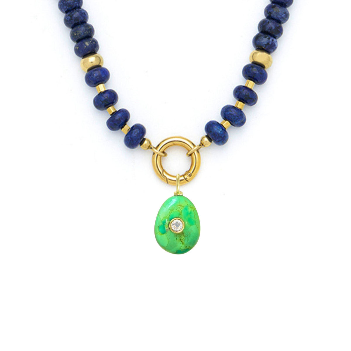 Green Mojave Turquoise Pendant and Raya Gemstone Necklace