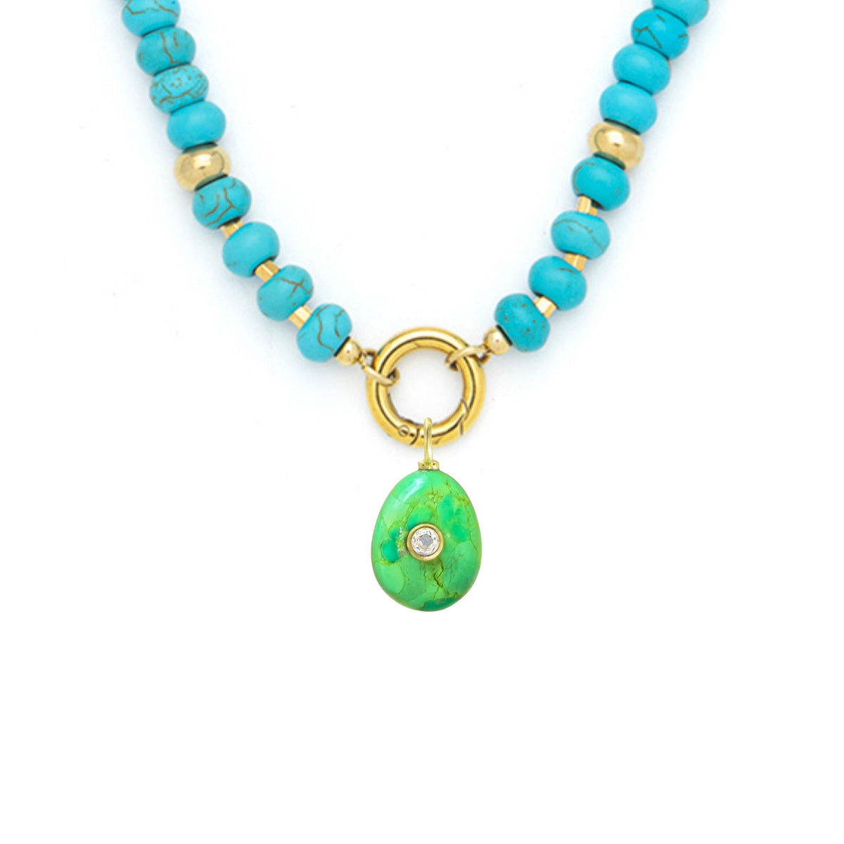 Green Mojave Turquoise Pendant and Raya Gemstone Necklace