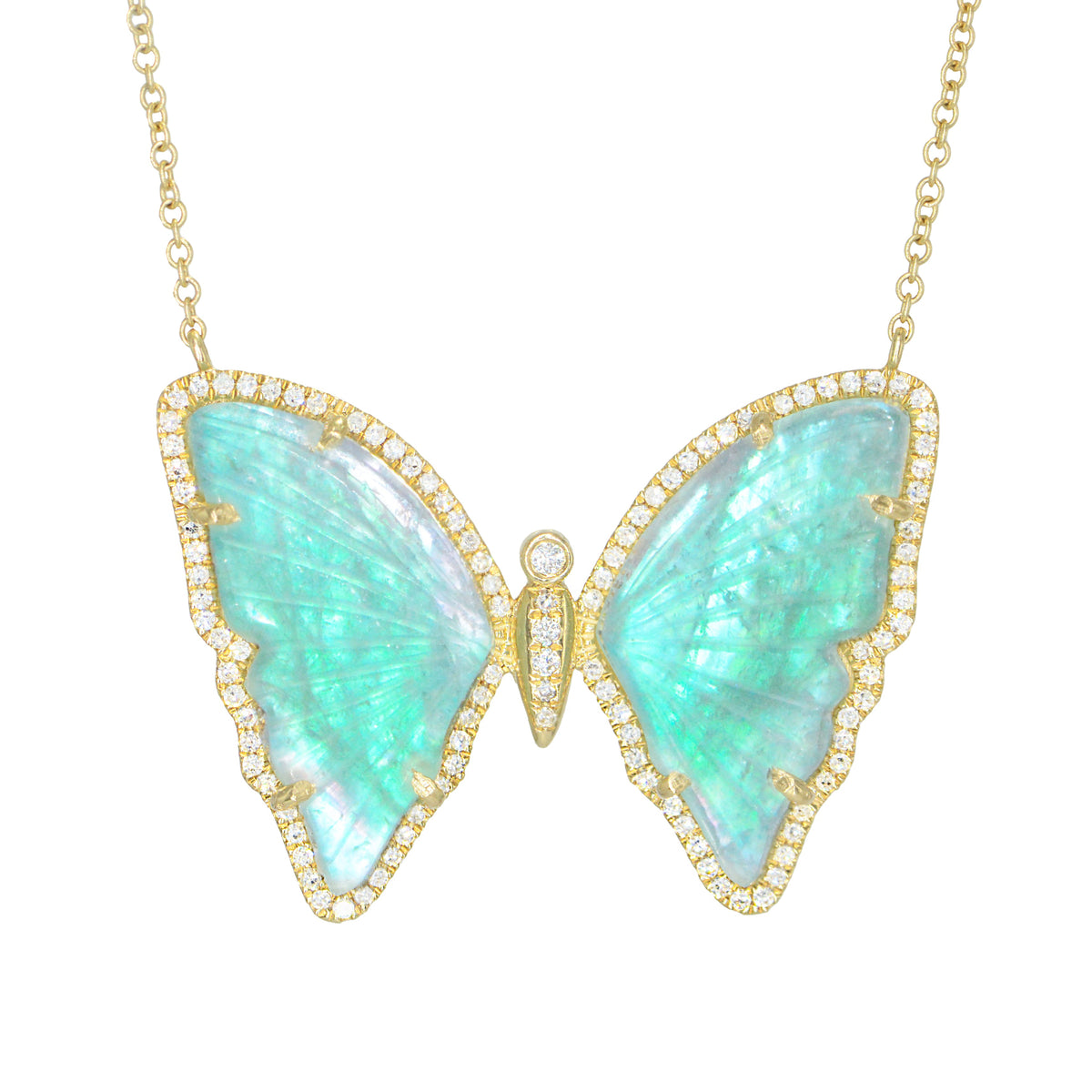 Green Tourmaline Pearl Doublet Butterfly Necklace With Diamonds