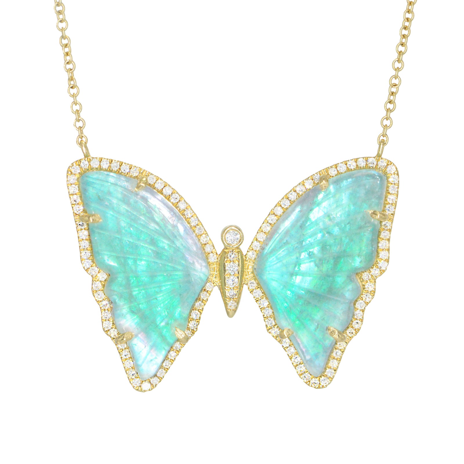Green Tourmaline Pearl Doublet Butterfly Necklace With Diamonds