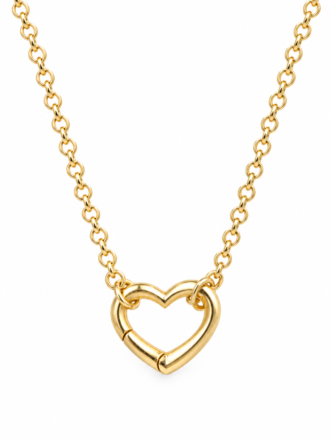 Heart Charm Clasp Carabiner Necklace with Cable Chain