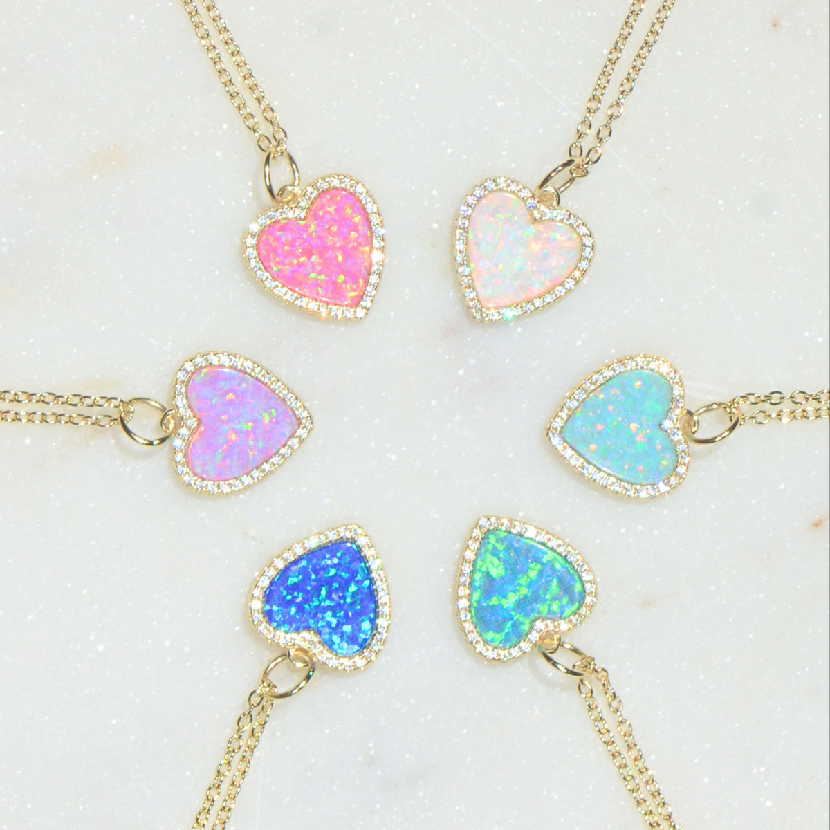 Opal Heart Necklace With Crystals
