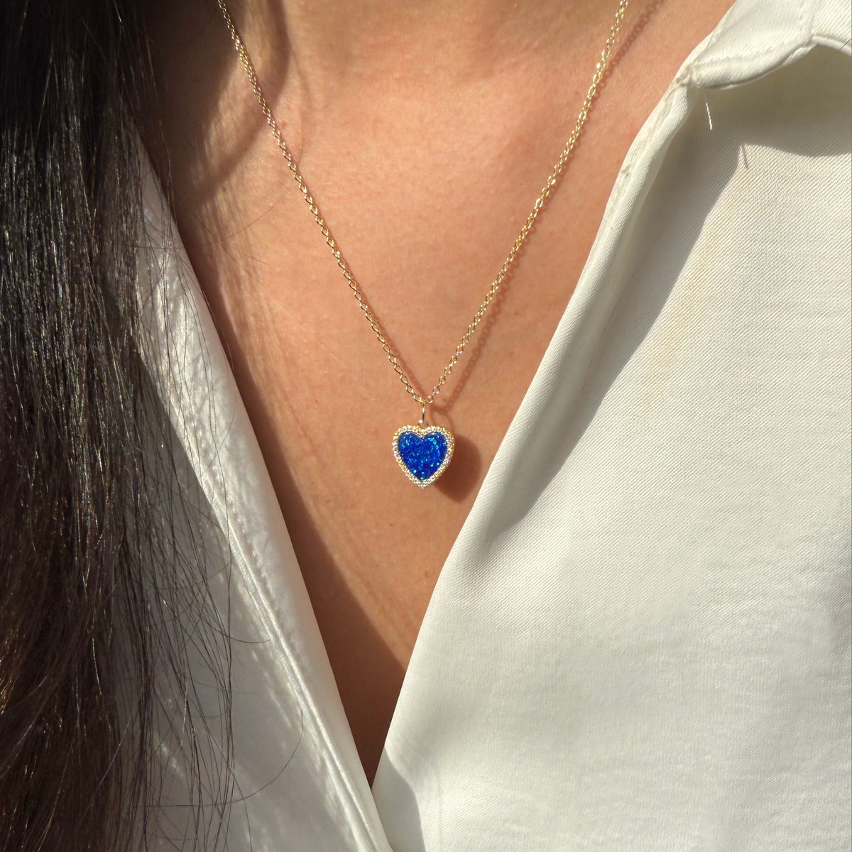 Opal Heart Necklace With Crystals Indigo opal