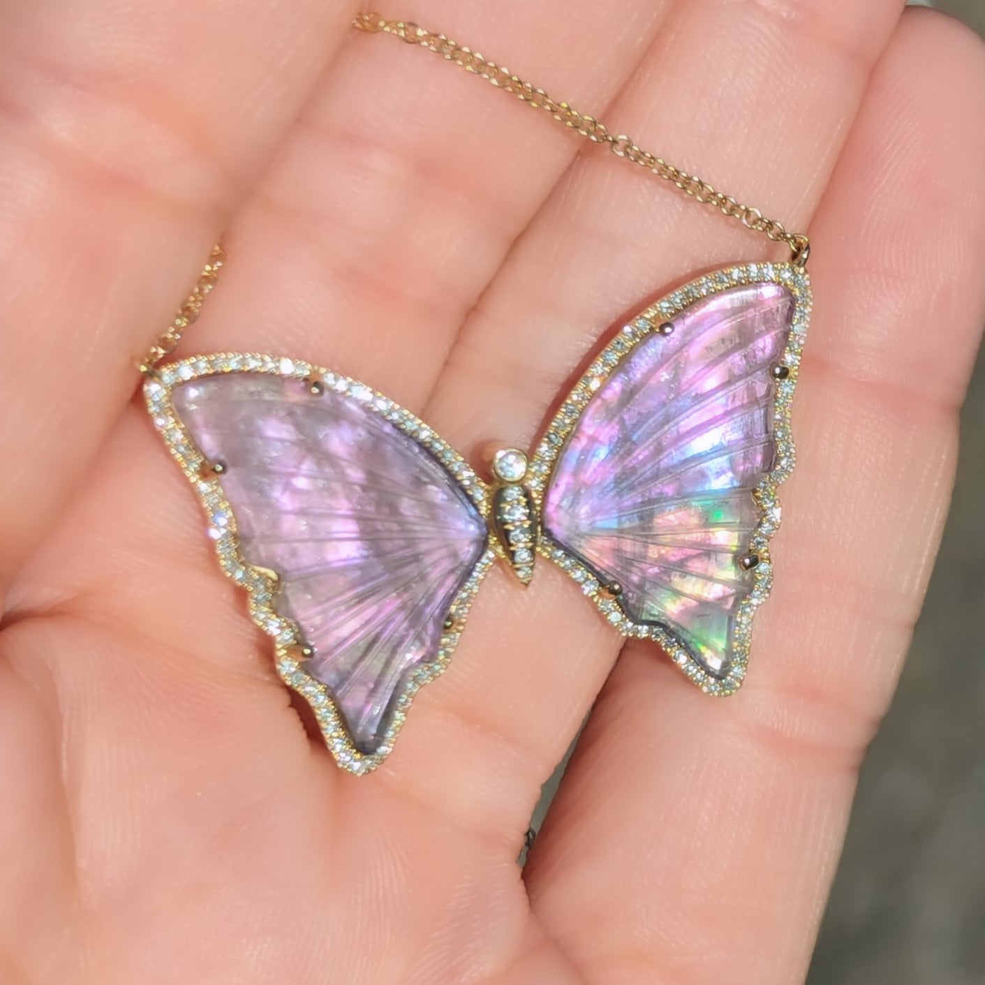 Large Lavender Tourmaline Butterfly Necklace with Diamonds