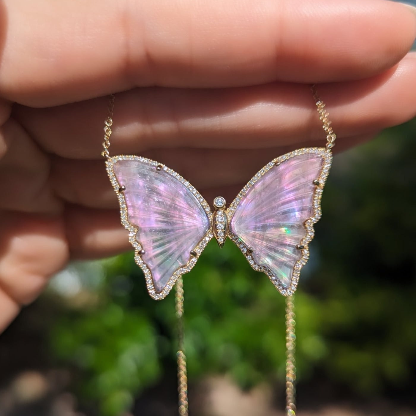 Large Lavender Tourmaline Butterfly Necklace with Diamonds