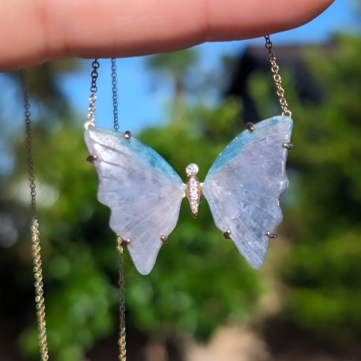 Purple and Blue Paraiba Tourmaline Butterfly Necklace with Prongs