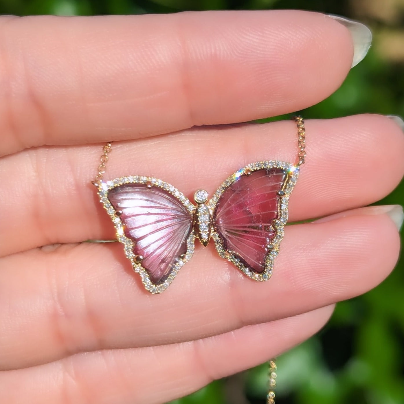 Pink and Purple Tourmaline Butterfly Necklace with Diamonds