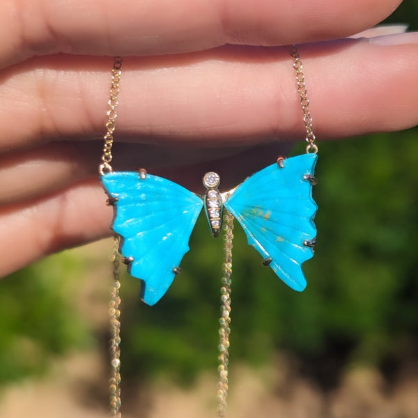 Blue Turquoise Butterfly Necklace with Prongs KAMARIA