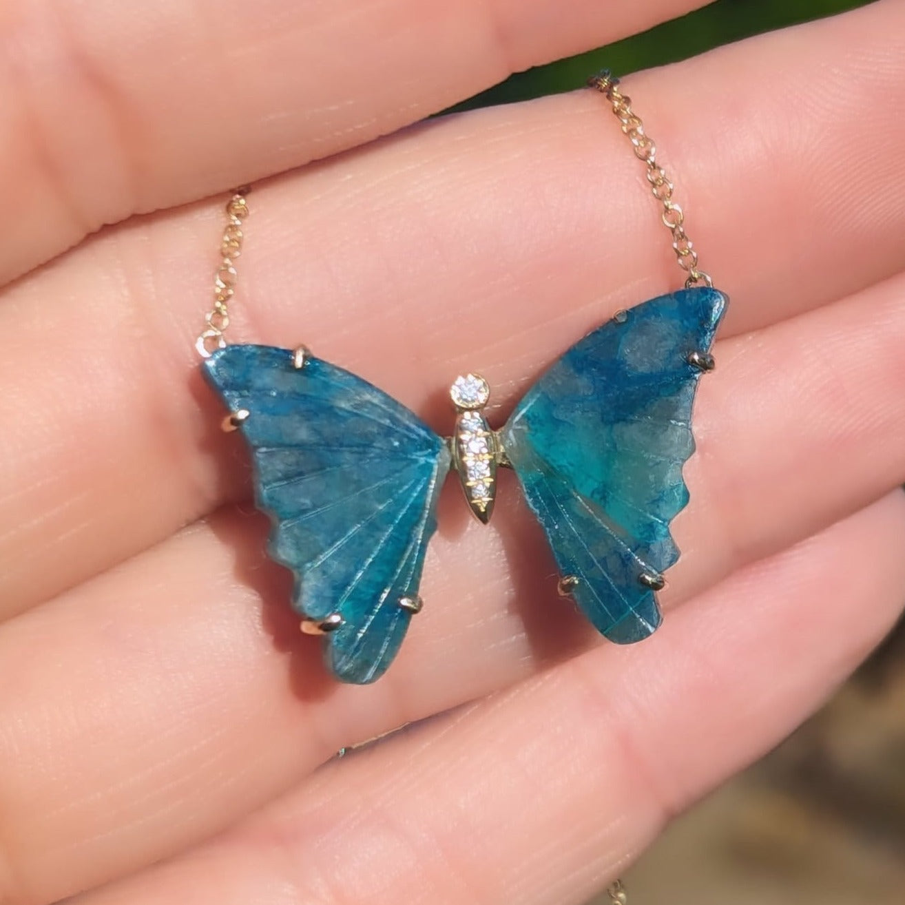 Chrysocolla Butterfly Necklace with Prongs