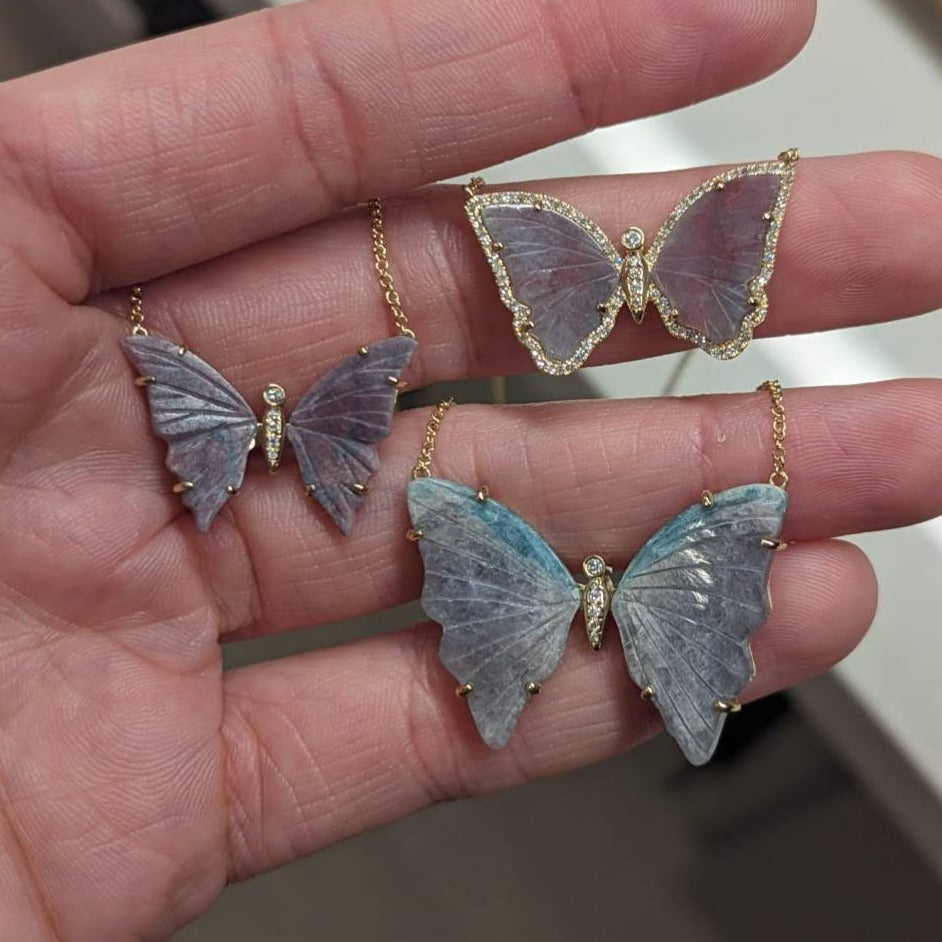 Purple and Blue Paraiba Tourmaline Butterfly Necklace with Prongs