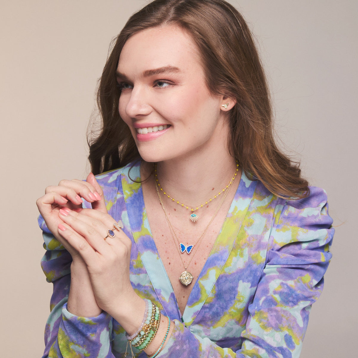 Opal bee stud earrings lifestyle