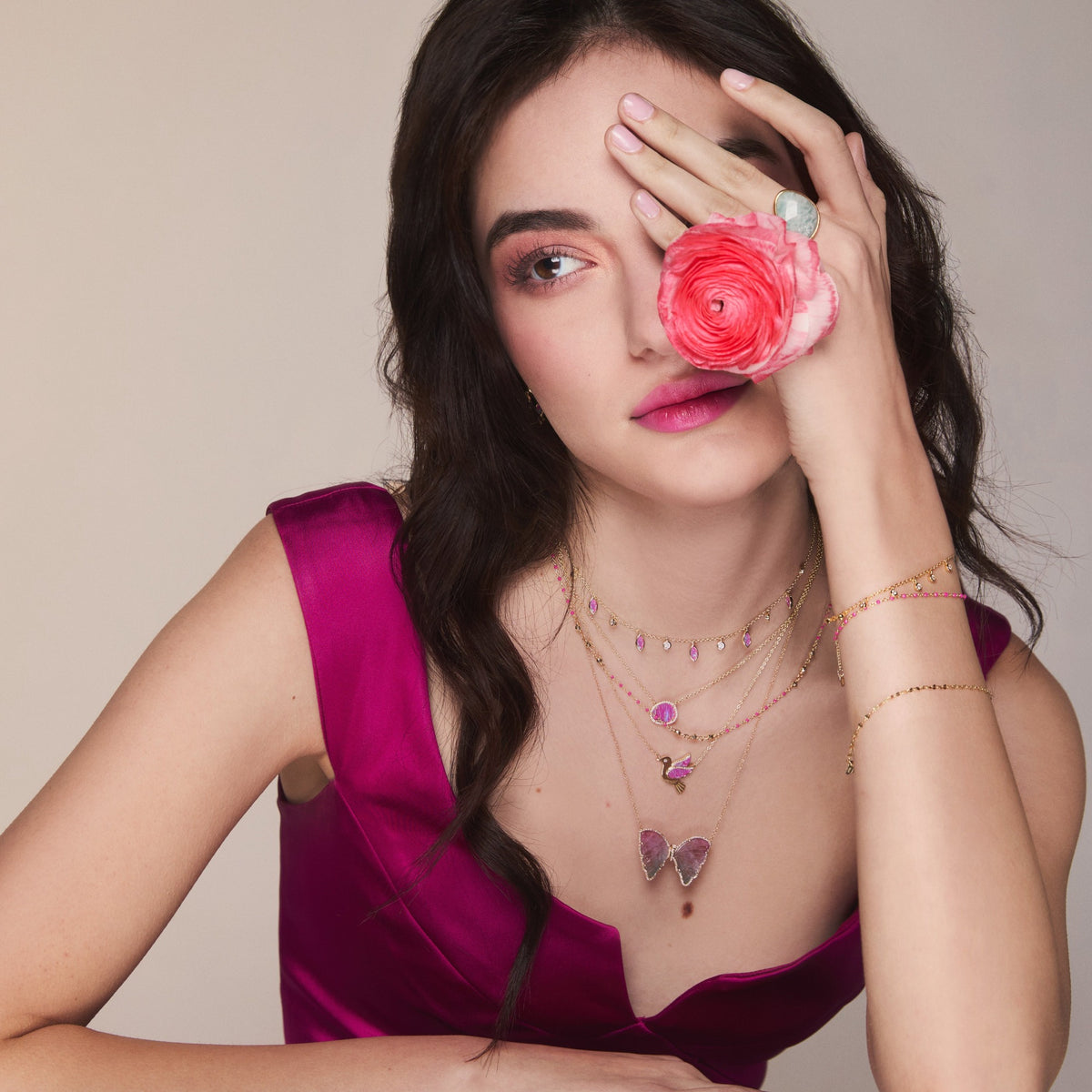 drops of spring opal kokoto bird and butterfly pink kamaria necklaces